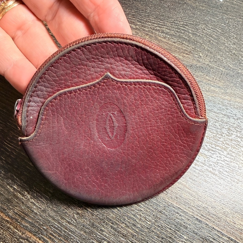 Cartier Burgandy Leather Coin Pouch jewelry case AUTHENTIC